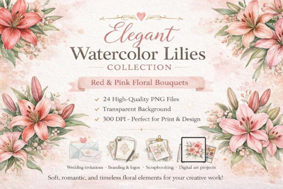 Download Watercolor Elegant Lilies Pink Flowers - Lilies Collection