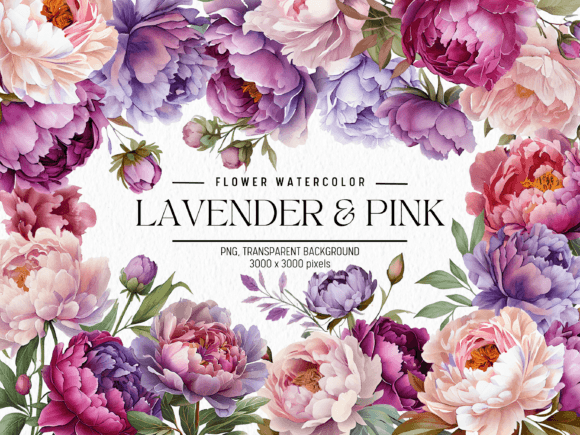 Download Lavender &amp; Pink Flowers Watercolor - Premium Resources