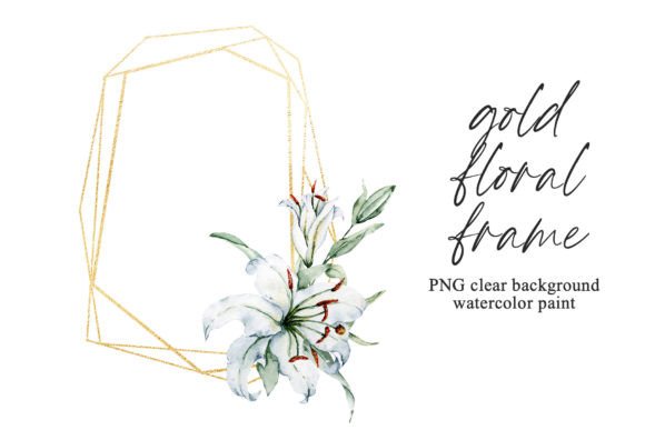 Download Gold Geometric Frame with Flowers lilies - Lilies Collection