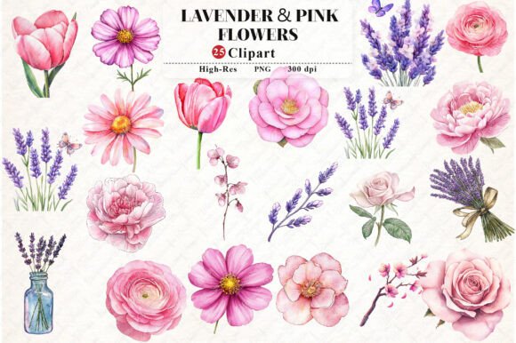 Download Lavender &amp; Pink Flowers Watercolor - Pink flowers Collection