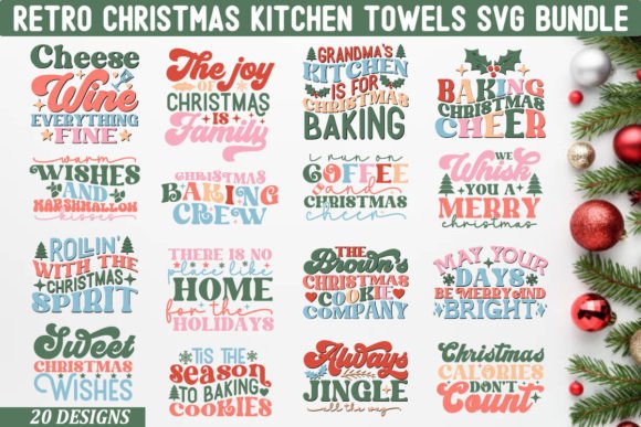 Download Retro Christmas Kitchen Towels SVG Bundl - Towels Collection